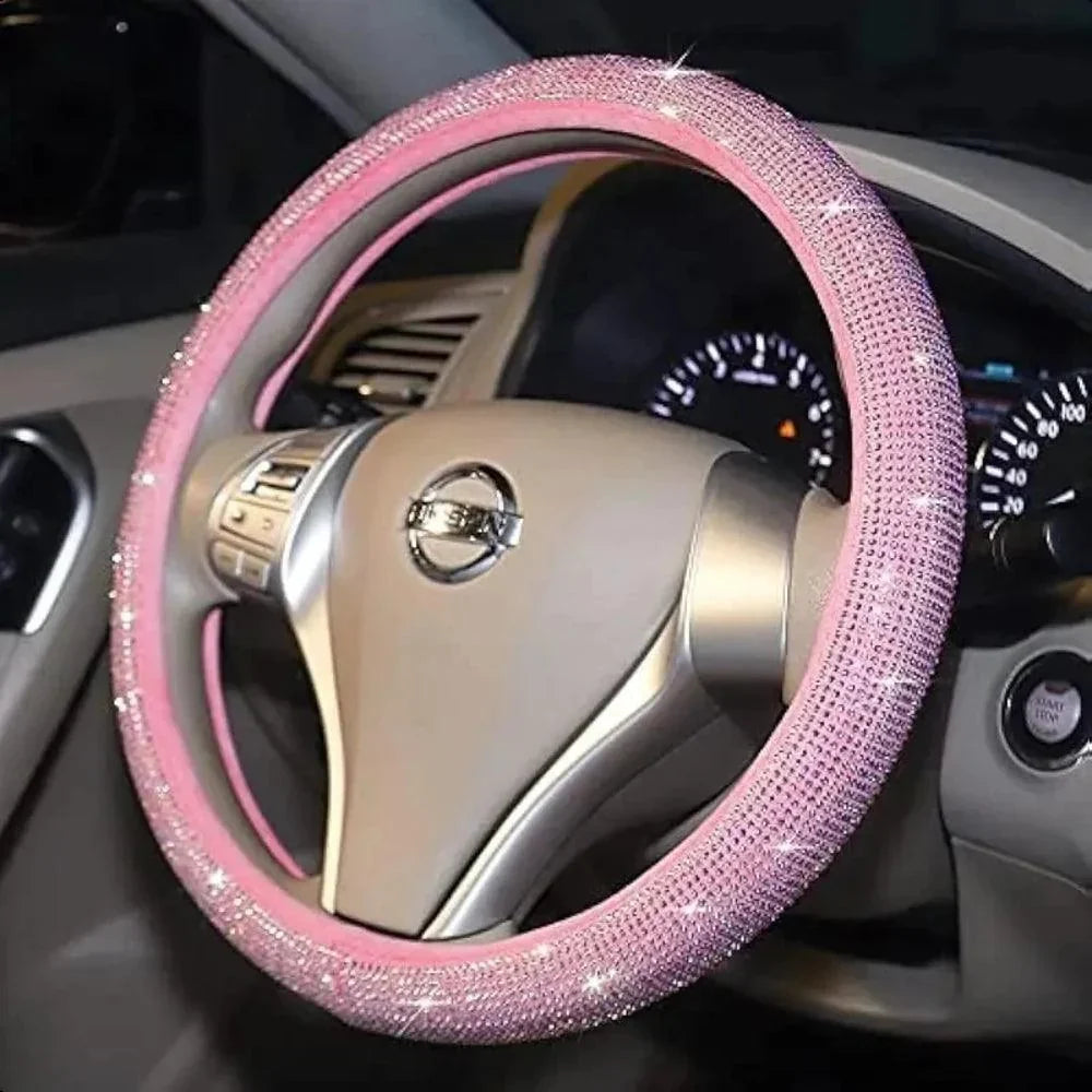 Pink Diamond Inlaid Car Steering Wheel Cover - Full Crystal Bling