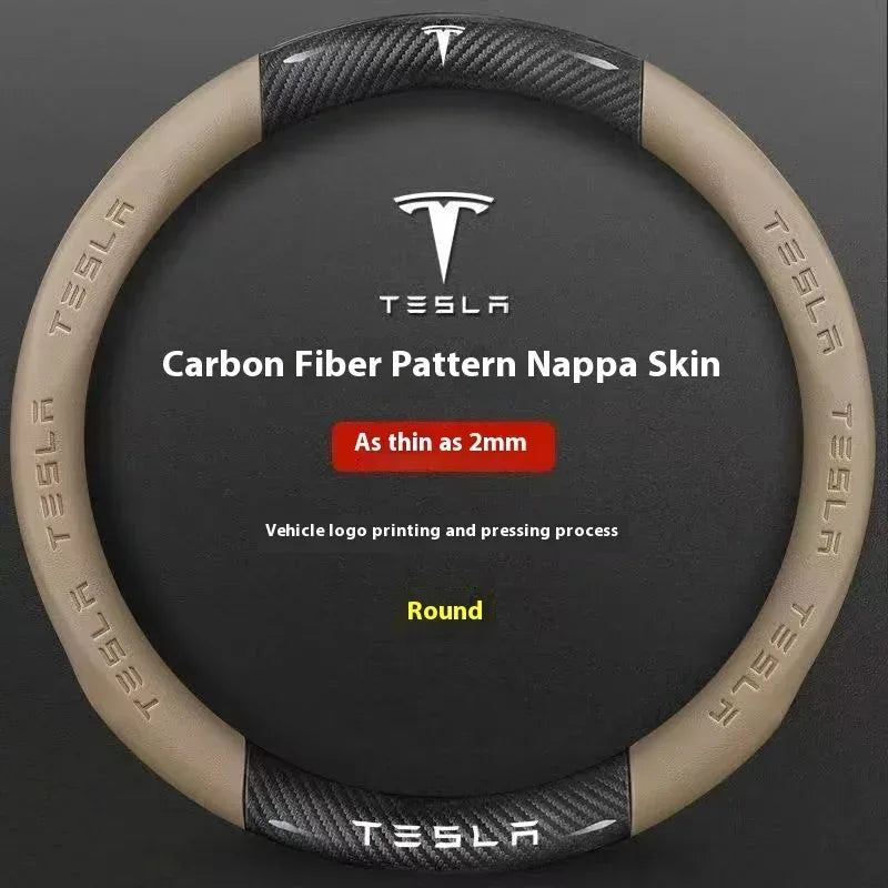 Tesla Carbon Fiber Leather Steering Wheel Cover