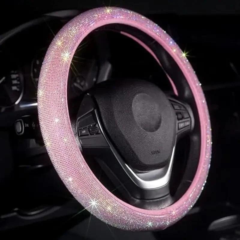 Pink Diamond Inlaid Car Steering Wheel Cover - Full Crystal Bling