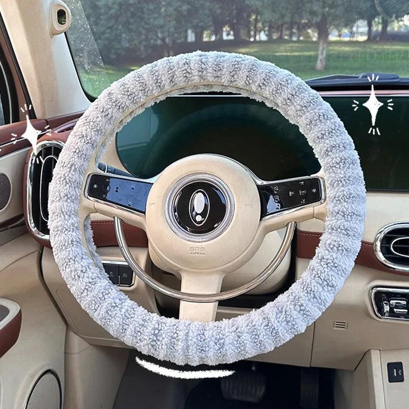 38CM Winter Plush Steering Wheel Cover - Warm Lint Fashion Car