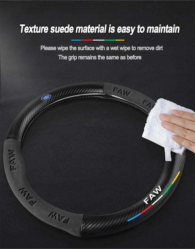 FAW Besturn Carbon Fiber Suede Steering Wheel Cover