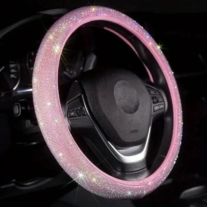 Pink Diamond Inlaid Car Steering Wheel Cover - Full Crystal Bling
