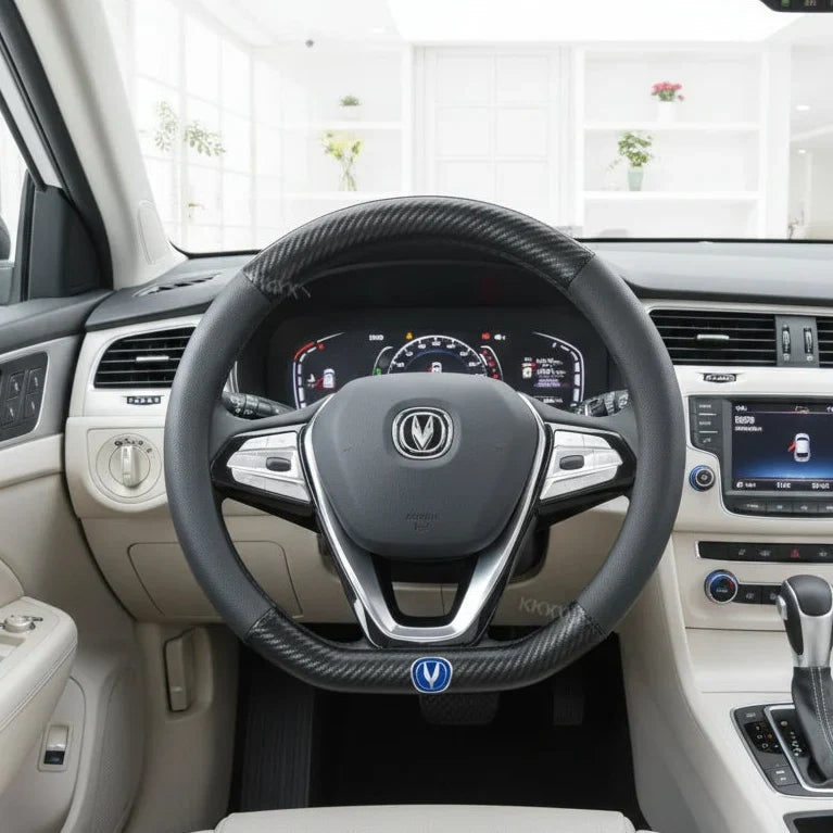 Changan Carbon Fiber Leather Steering Wheel Cover with 3D Logo