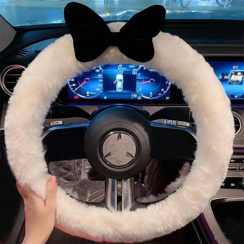Red Bow Plush Steering Wheel Cover