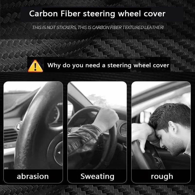 Changan Carbon Fiber Leather Steering Wheel Cover with 3D Logo