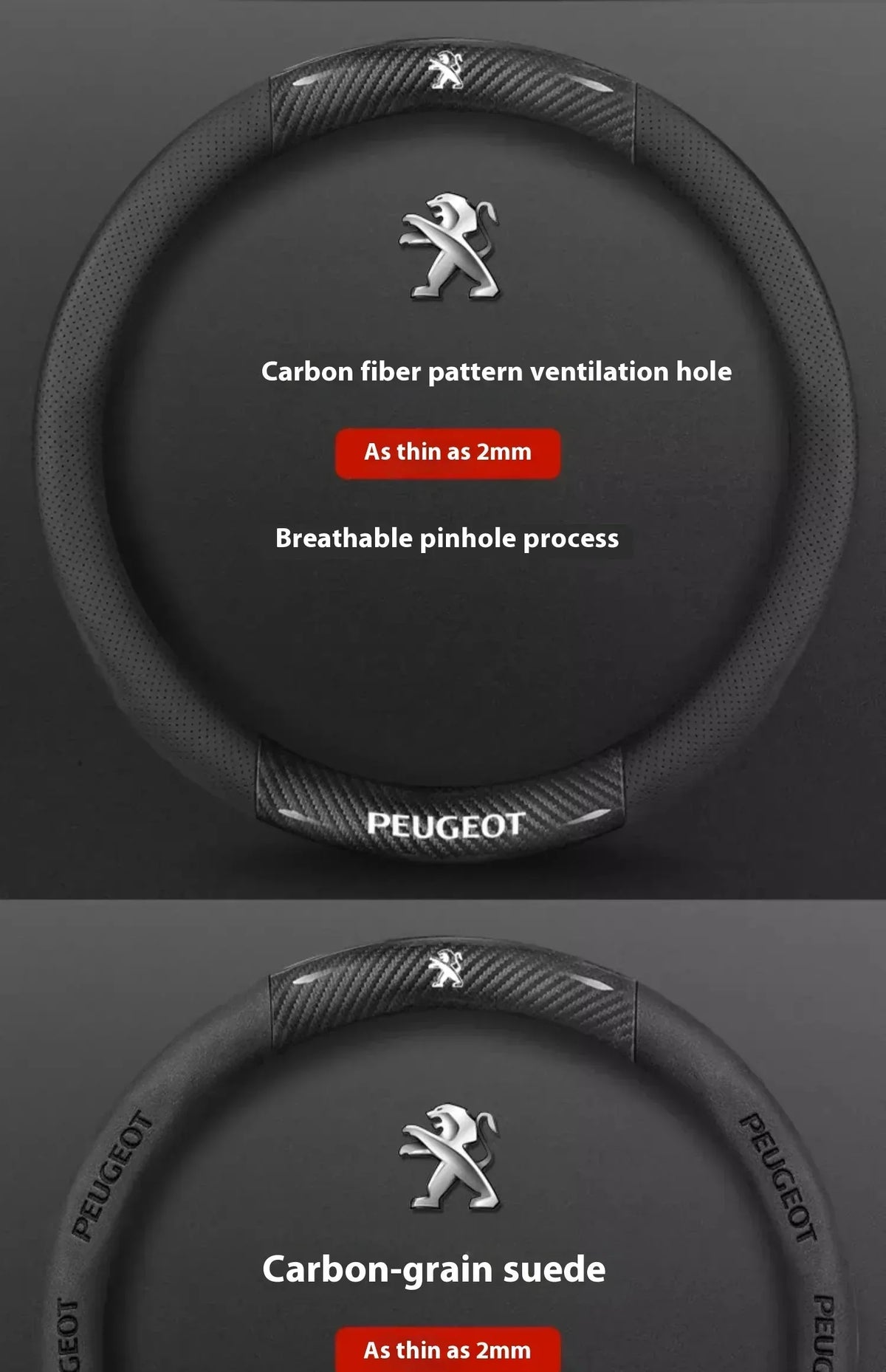 Peugeot Carbon Fiber Leather Steering Wheel Cover
