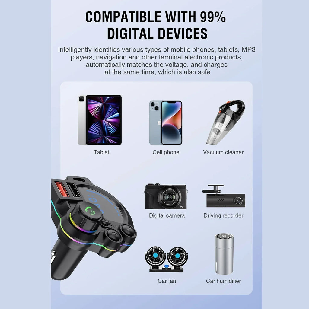 Bluetooth Car Charger FM Transmitter – Wireless Hands-Free MP3 Player & Dual USB Fast Charger