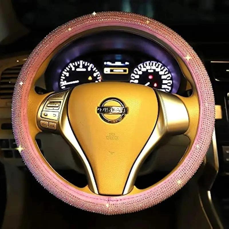 Pink Diamond Inlaid Car Steering Wheel Cover - Full Crystal Bling