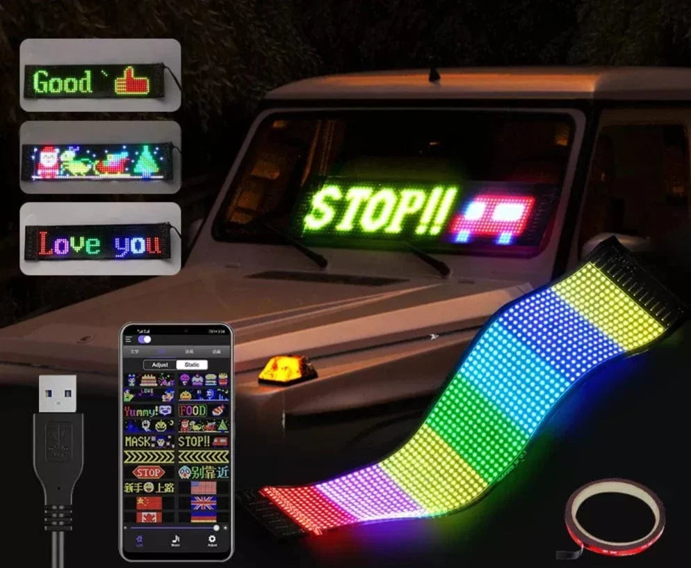 LED Car Sign, Programmable LED Matrix Panel, Flexible Screen Display Animation Message Scrolling Sign, APP Control for Cars, Shop, Bar, Party Festival