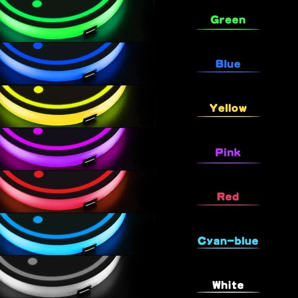 LED Car Cup Holder Lights, 7 Colors Changing USB Charging Mat Waterproof Cup Pad, LED Interior Ambient Lamp Decoration Light Car Accessories