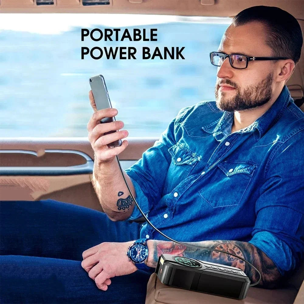 Portable Car Jump Starter with Air Compressor, Jump Starter Battery Pack, 12V Battery Starter with Digital Display Tire Inflator, Battery Booster with Built-in LED Emergency Light
