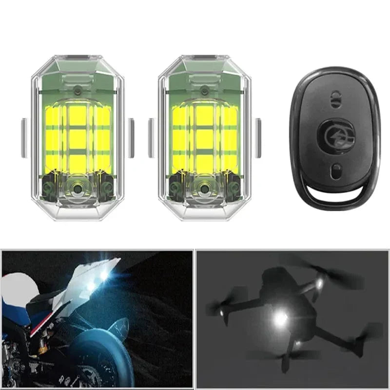 LED Anti-Collision Lights with Remote Control, USB Rechargeable Flashing Lights, Wireless LED Strobe Lights for Car, Motorcycle, Bike, Scooter, Drone, Emergency Warning Signal Lights