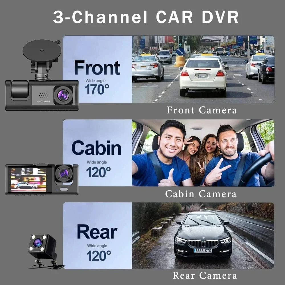 Three-Channel Car DVR HD Dash Cam