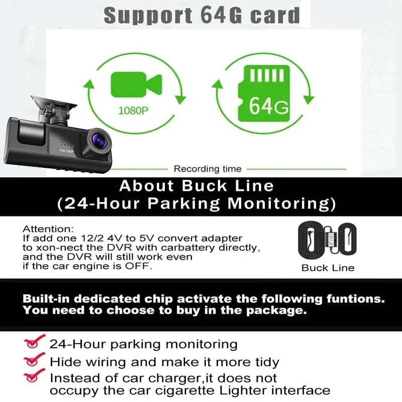 Three-Channel Car DVR HD Dash Cam