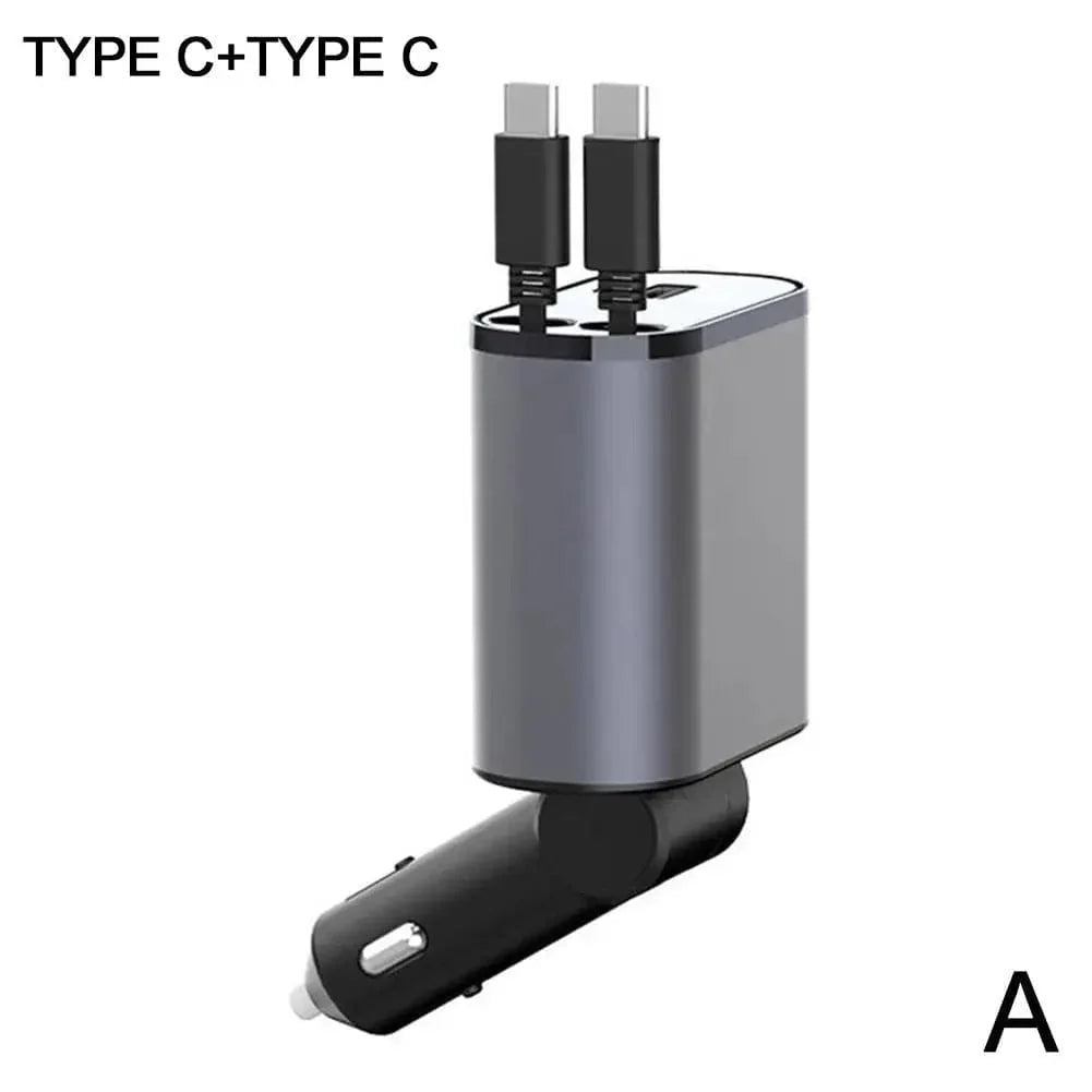 4-in-1 Retractable Super-Fast Car Charger, USB Type C Cable for iPhone & Samsung
