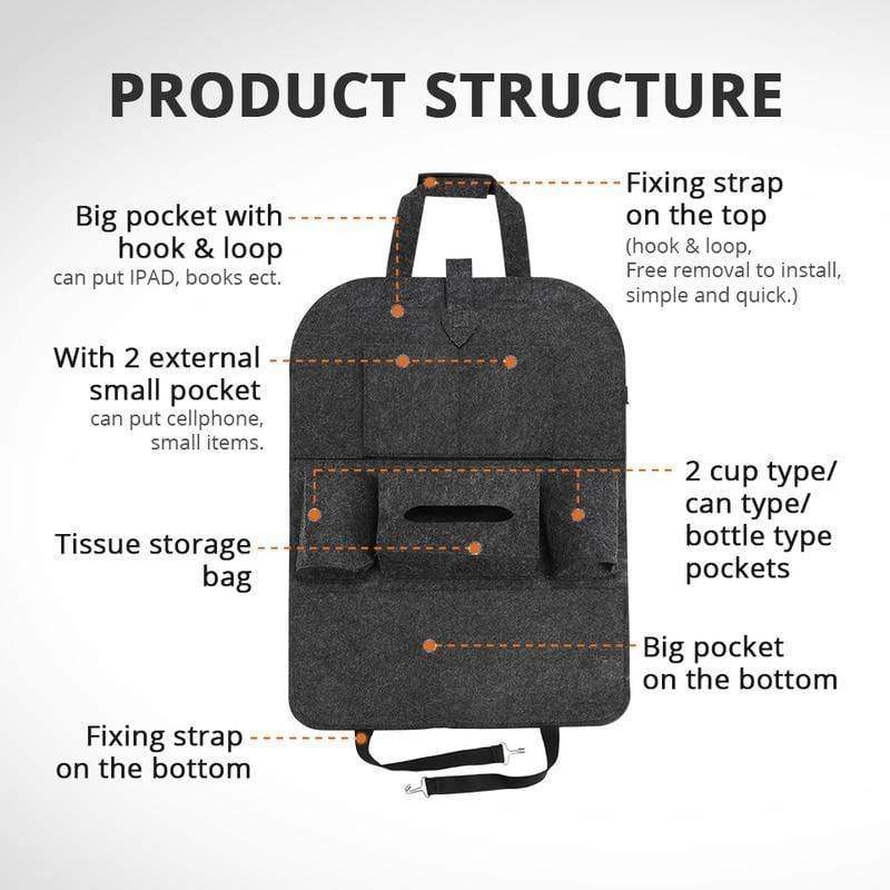 Universal Car Back Seat Storage Organizer with Elastic Felt Storage Bag 6 Pockets Organizer