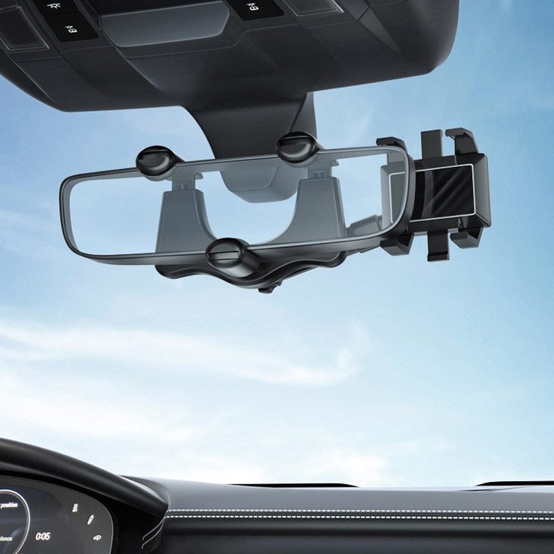 360° Rotatable and Retractable Rearview Mirror Car Phone Holder, Universal Phone and GPS Mount Holder